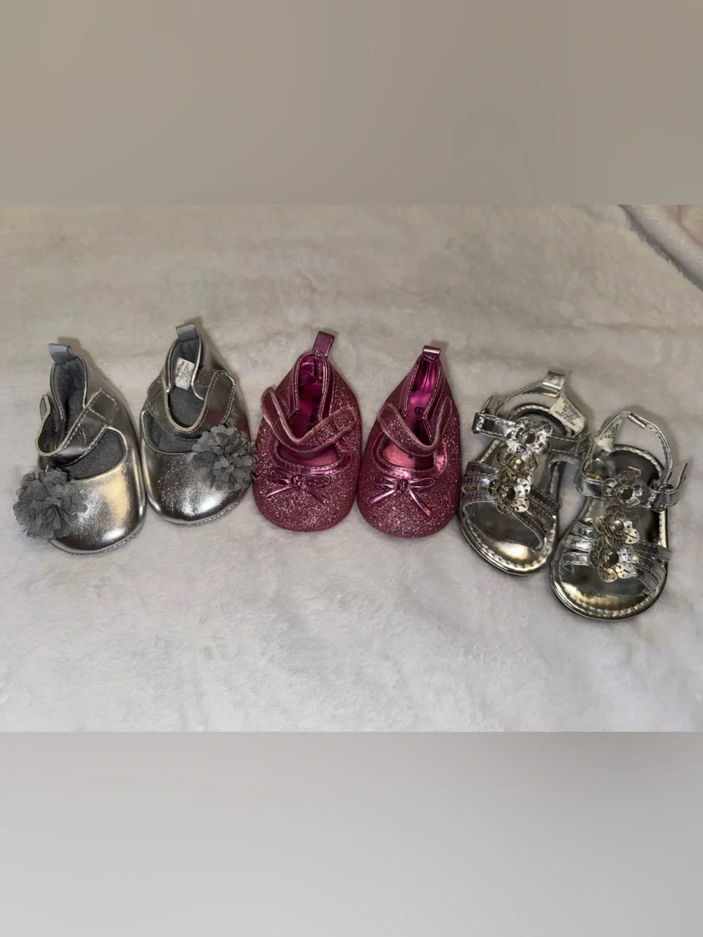 Rising Star Silver & Glitter Pink Baby Shoe Trio size 1